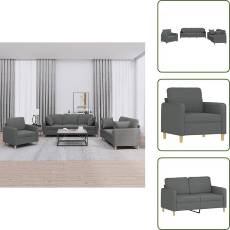 The Living Store Set di Divani 3 pz con Cuscini Grigio Scuro in Tessuto - Divano grigio scuro