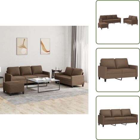 The Living Store Set di Divani 3 pz con Cuscini Marrone in Tessuto - Divano a 2 posti