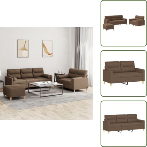 The Living Store Set di Divani 3 pz con Cuscini Marrone in Tessuto - Divano a 2 posti