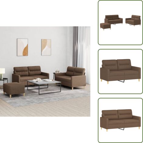 The Living Store Set di Divani 3 pz con Cuscini Marrone in Tessuto - Divano a 2 posti