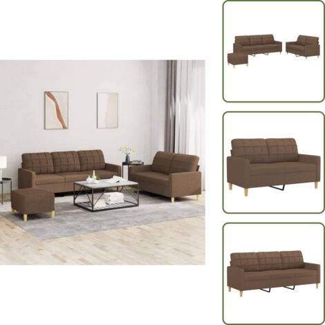 The Living Store Set di Divani 3 pz con Cuscini Marrone in Tessuto - Divano a 3 posti