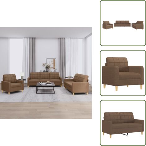 The Living Store Set di Divani 3 pz con Cuscini Marrone in Tessuto - Divano a 3 posti