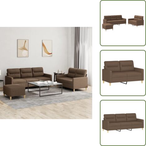 The Living Store Set di Divani 3 pz con Cuscini Marrone in Tessuto - Divano a 3 posti
