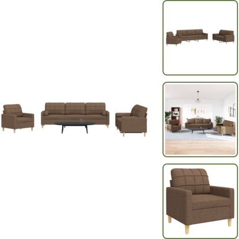 The Living Store Set di Divani 3 pz con Cuscini Marrone in Tessuto - Divano a 3 posti