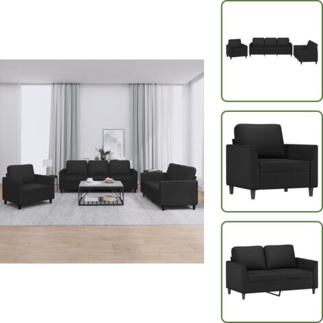 The Living Store Set di Divani 3 pz con Cuscini Nero in Similpelle - Divano a 3 posti