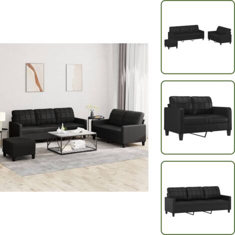 The Living Store Set di Divani 3 pz con Cuscini Nero in Similpelle - Divano a 3 posti