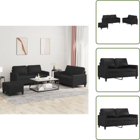 The Living Store Set di Divani 3 pz con Cuscini Nero in Similpelle - Divano con cuscini