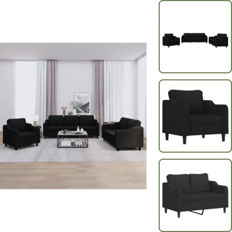 The Living Store Set di Divani 3 pz con Cuscini Nero in Tessuto - Divano a 3 posti