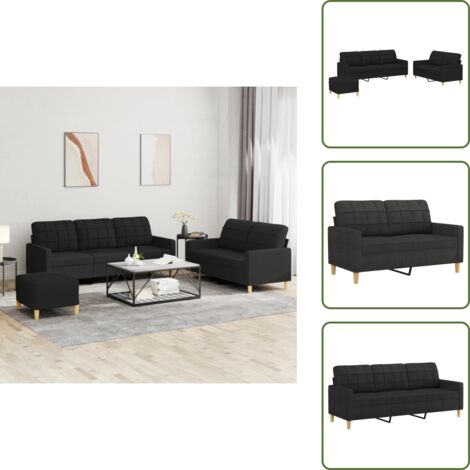 The Living Store Set di Divani 3 pz con Cuscini Nero in Tessuto - Divano a 3 posti