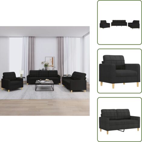 The Living Store Set di Divani 3 pz con Cuscini Nero in Tessuto - Divano a tre posti