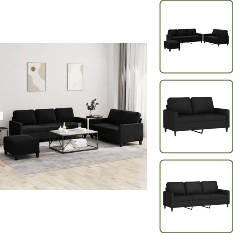 The Living Store Set di Divani 3 pz con Cuscini Nero in Velluto - Divano a 3 posti