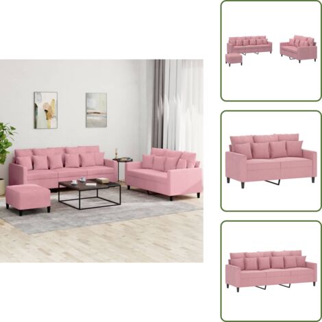 The Living Store Set di Divani 3 pz con Cuscini rosa in Velluto - Divano con cuscini