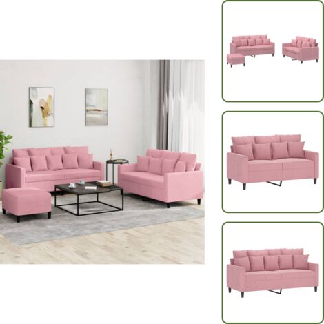 The Living Store Set di Divani 3 pz con Cuscini rosa in Velluto - Divano con cuscini