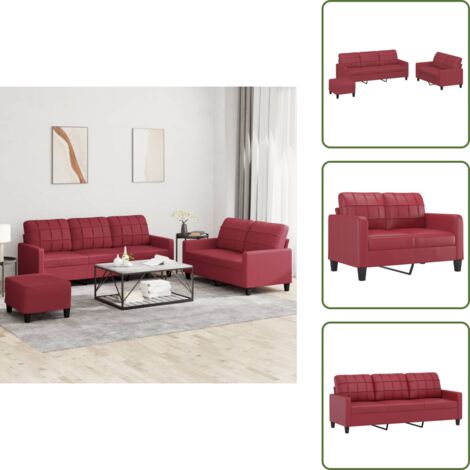 The Living Store Set di Divani 3 pz con Cuscini Rosso Vino in Similpelle - Divano a 3 posti