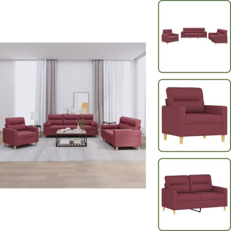 The Living Store Set di Divani 3 pz con Cuscini Rosso Vino in Tessuto - Divano a 3 posti