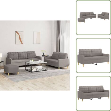 The Living Store Set di Divani 3 pz con Cuscini Tortora in Tessuto - Divano a 3 posti
