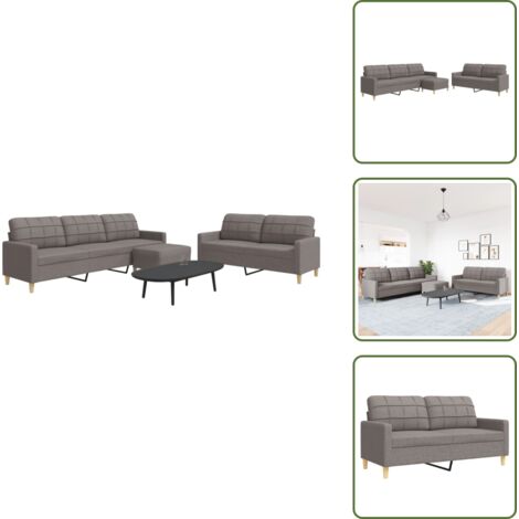 The Living Store Set di Divani 3 pz con Poggiapiedi Tortora in Tessuto - Divano a 3 posti