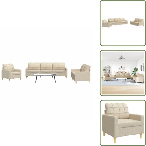 The Living Store Set di Divani 3 pz Crema in Tessuto - Divano a 3 posti