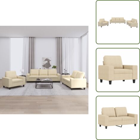 The Living Store Set di Divani 3 pz Crema in Tessuto - Divano a 3 posti