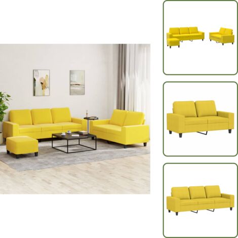 The Living Store Set di Divani 3 pz Giallo Chiaro in Tessuto - Divano a 2 posti
