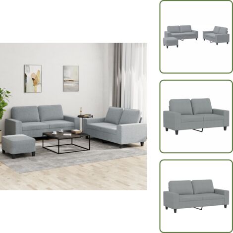 The Living Store Set di Divani 3 pz Grigio Chiaro in Tessuto - Divano a 2 posti
