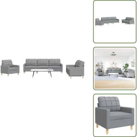The Living Store Set di Divani 3 pz Grigio Chiaro in Tessuto - Divano a 3 posti