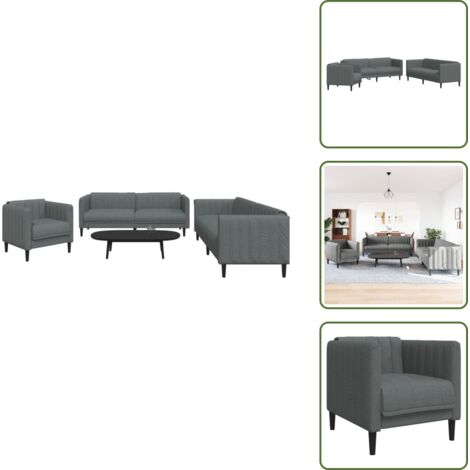 The Living Store Set di Divani 3 pz Grigio Scuro in Tessuto - Divano a 3 posti