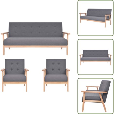 The Living Store Set di Divani 3 pz in Tessuto Grigio Scuro - Poltrona in tessuto