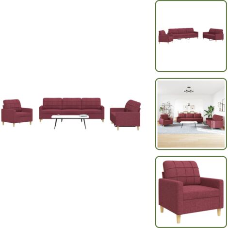 The Living Store Set di Divani 3 pz Rosso Vino in Tessuto - Divano rossocinabro