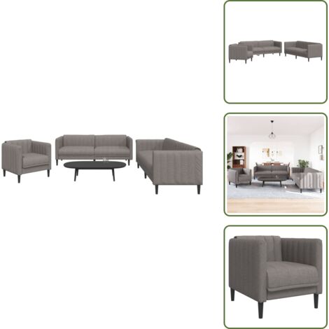 The Living Store Set di Divani 3 pz Tortora in Tessuto - Divano a tre posti