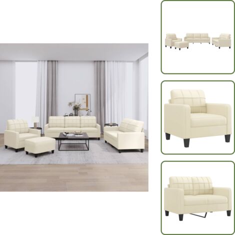 The Living Store Set di Divani 4 pz con Cuscini crema in Similpelle - Divano a 2 posti