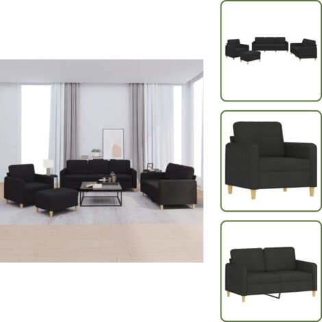The Living Store Set di Divani 4 pz con Cuscini Nero in Tessuto - Divano a 2 posti