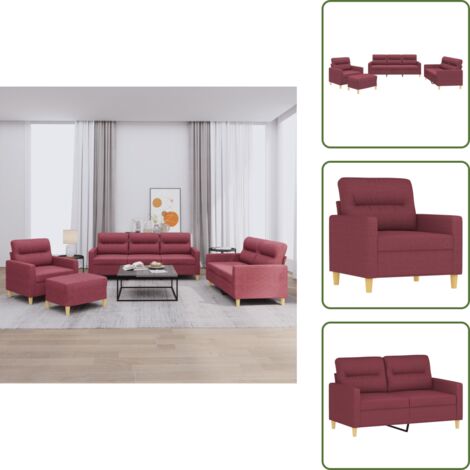 The Living Store Set di Divani 4 pz con Cuscini Rosso Vino in Tessuto - Divano a 2 posti