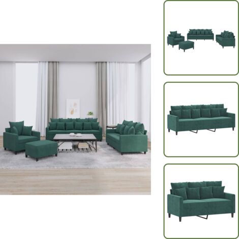 The Living Store Set di Divani 4 pz con Cuscini Verde scuro in Velluto - Divano con cuscini