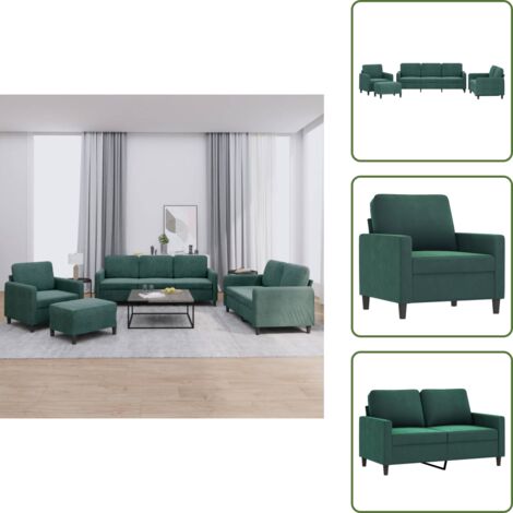 The Living Store Set di Divani 4 pz Verde Scuro in Velluto - Divano verde scuro