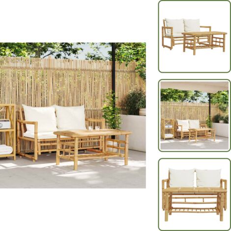 The Living Store Set di divani da giardino 2 pezzi con cuscini in bambù - Sedile in bambù