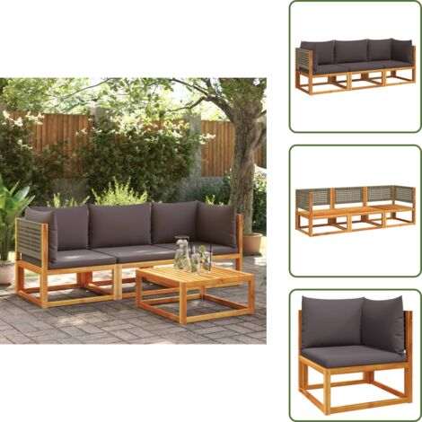 The Living Store Set di divani da giardino 3 pezzi con cuscini in legno di acacia e rattan - Divano angolare