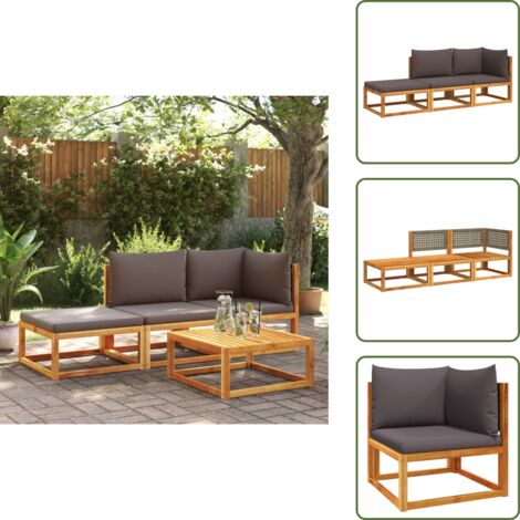 The Living Store Set di divani da giardino 3 pezzi con cuscini in legno di acacia e rattan - Divano angolare