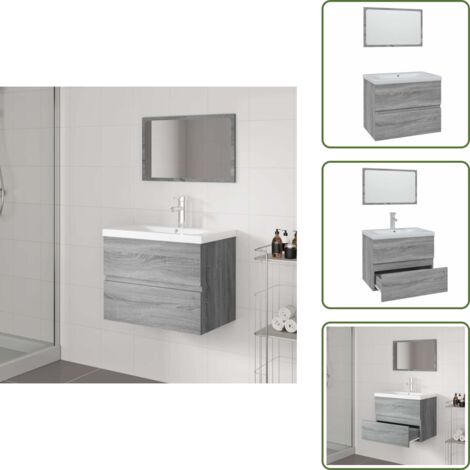 The Living Store Set di Mobili da Bagno Grigio Sonoma in Legno Multistrato - Mobile sottolavabo