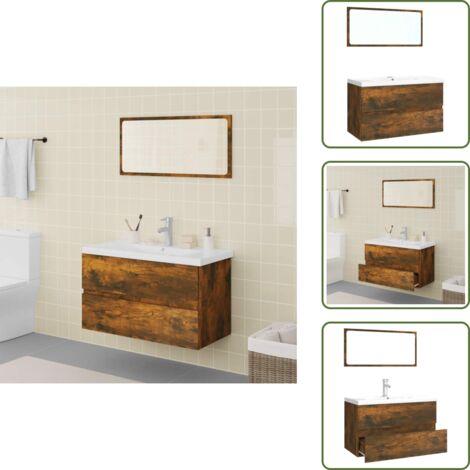 The Living Store Set di Mobili da Bagno Rovere Fumo in Legno Multistrato - Mobile sottolavabo