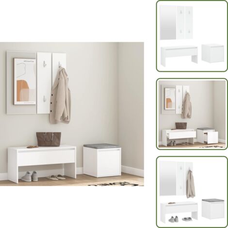 The Living Store Set di Mobili da Corridoio Bianco in Legno Multistrato - Set di ingresso