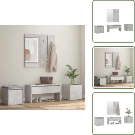 The Living Store Set di Mobili da Corridoio Grigio Cemento in Legno Multistrato - Set ingresso