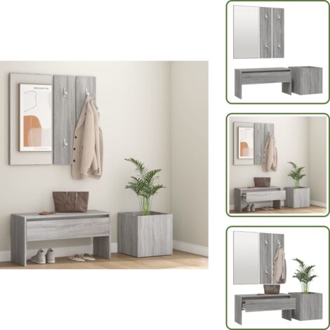The Living Store Set di Mobili da Corridoio Grigio Sonoma in Legno Multistrato - Set di ingresso