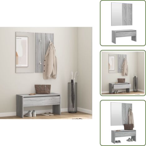 The Living Store Set di Mobili da Corridoio Grigio Sonoma in Legno Multistrato - Set di ingresso
