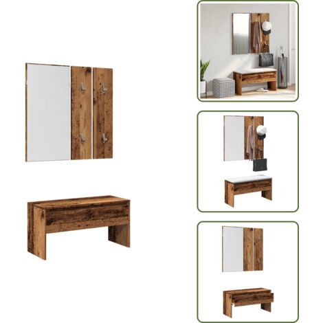 The Living Store Set di Mobili da Corridoio Legno Antico in Legno Multistrato - Set di ingresso