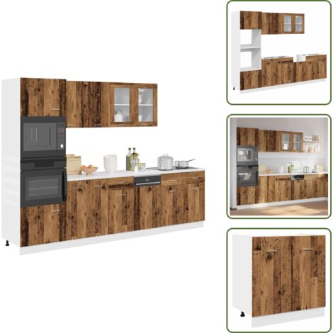 The Living Store Set di Mobili da Cucina 7 pz Lyon Legno Antico in Truciolato - Mobili da cucina in truciolato