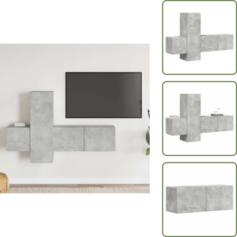 The Living Store Set di Mobili Porta TV 3 pz Grigio Cemento in Legno Multistrato - Mobile TV