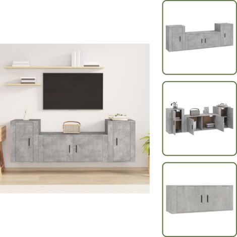 The Living Store Set di Mobili Porta TV 3 pz Grigio Cemento in Legno Multistrato - Mobili TV a parete