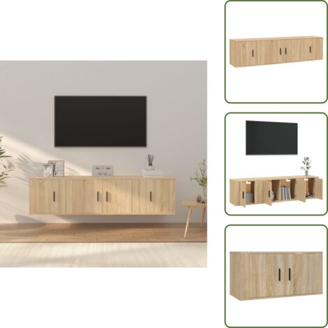 The Living Store Set di Mobili Porta TV 3 pz Rovere Sonoma in Legno Multistrato - Mobili per TV