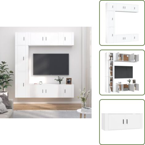 The Living Store Set di Mobili Porta TV 7 pz Bianco in Legno Multistrato - Mobili TV a parete